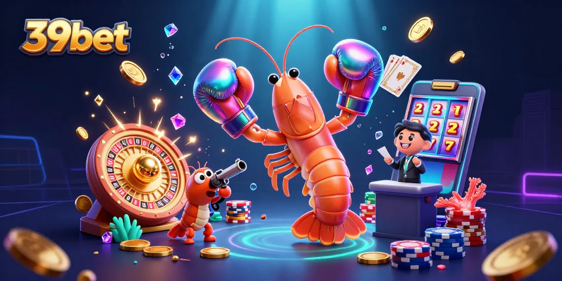 Experience thrilling action with 39bet featuring vibrant animated shrimp characters amidst dazzling casino elements.