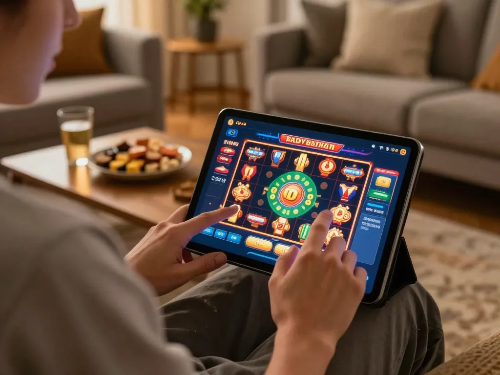 IDC88 JOKER player enjoying a thrilling online slots session on a tablet.