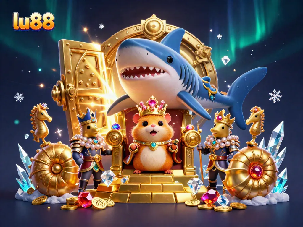 Experience thrilling casino adventures with lu88, showcasing a golden hamster king and treasure elements