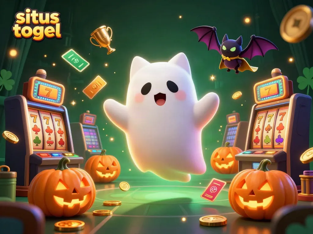 Engaging illustration of situs togel with a friendly ghost cat and casino elements, reflecting vibrant gambling excitement.