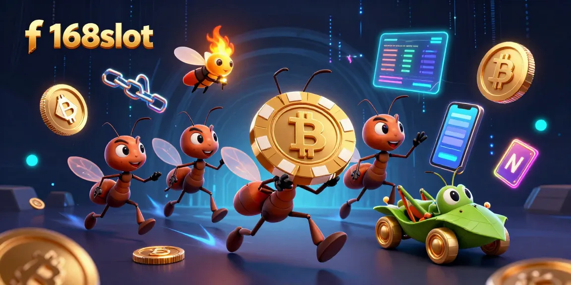 Experience the excitement of f168slot with ants stealing a giant poker chip in an action-packed scene.