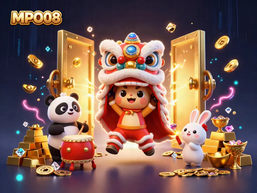 MPO08 showcases a vibrant casino scene with characters celebrating wins and riches through engaging activities.