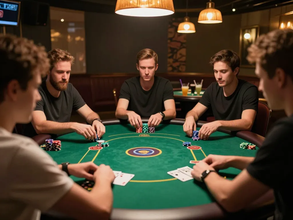 Players engaging intensely in a poker game at GG88, showcasing strategic betting and vibrant atmosphere.