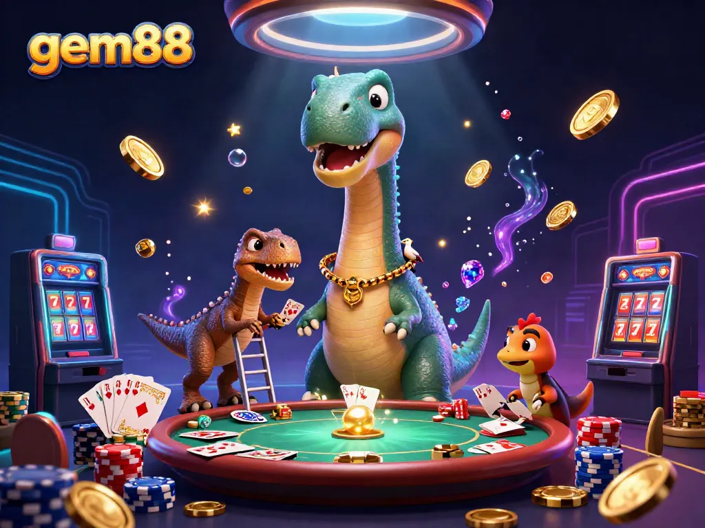 Experience the excitement of gem88 with vibrant casino elements and dynamic characters.
