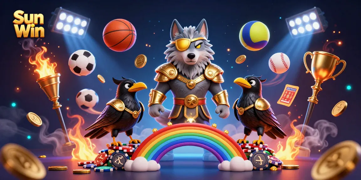 Experience thrilling moments at Sun Win with dynamic casino-themed 3D art showcasing epic gaming elements.