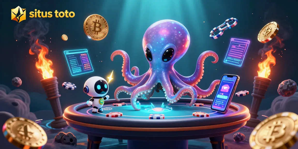 Engage with situs toto using thrilling alien octopus-themed poker gameplay in a vibrant illustration.