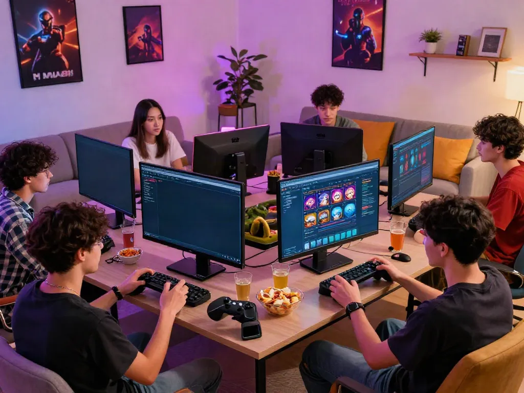 Online gaming enthusiasts enjoying MAN88 interface in a lively living room