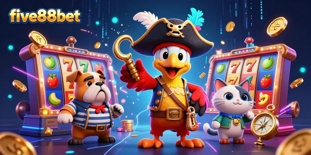 Experience exciting gaming action at five88bet with vibrant slots, grand jackpots, and captivating characters.