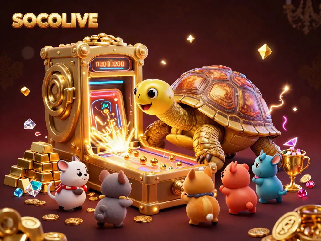 SOCOLIVE showcases a vibrant gambling scene with a tortoise pinball and excited animals, emphasizing casino excitement.
