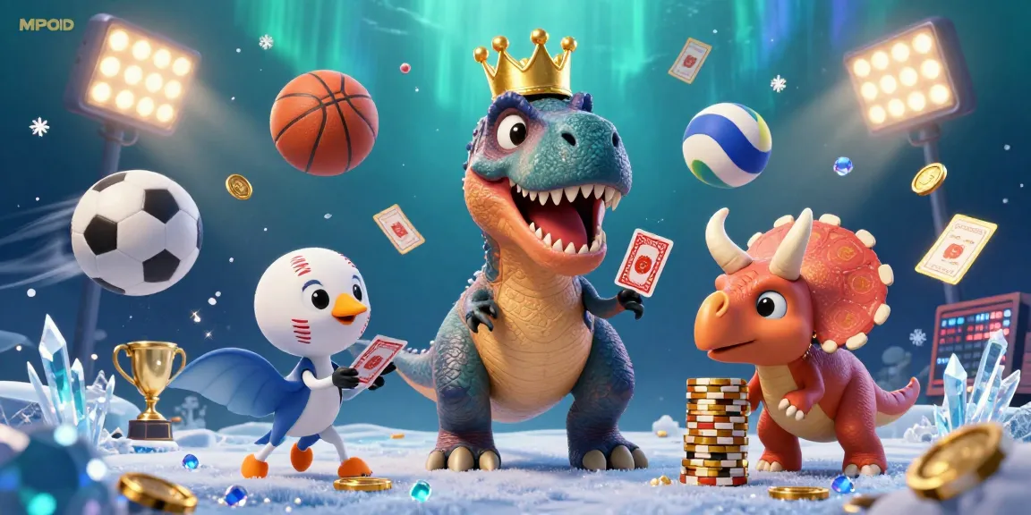 MPOID showcases a vivid 3D casino illustration with dynamic characters engaged in gambling activities.