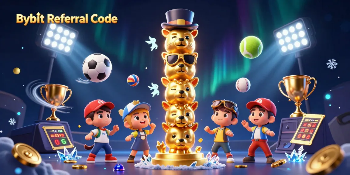 Experience Bybit Referral Code benefits with this vibrant 3D illustration showcasing dynamic sports elements and rewards.