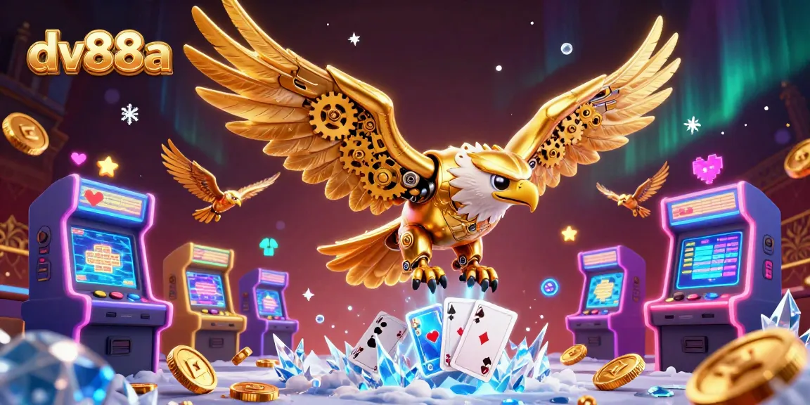 Experience the excitement of dv88a with a cybernetic eagle flying through neon casino elements.