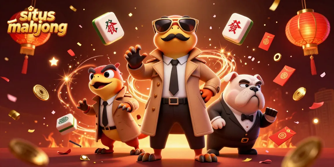 Engage with situs mahjong in a vibrant casino atmosphere featuring cartoon raptors and colorful game elements.