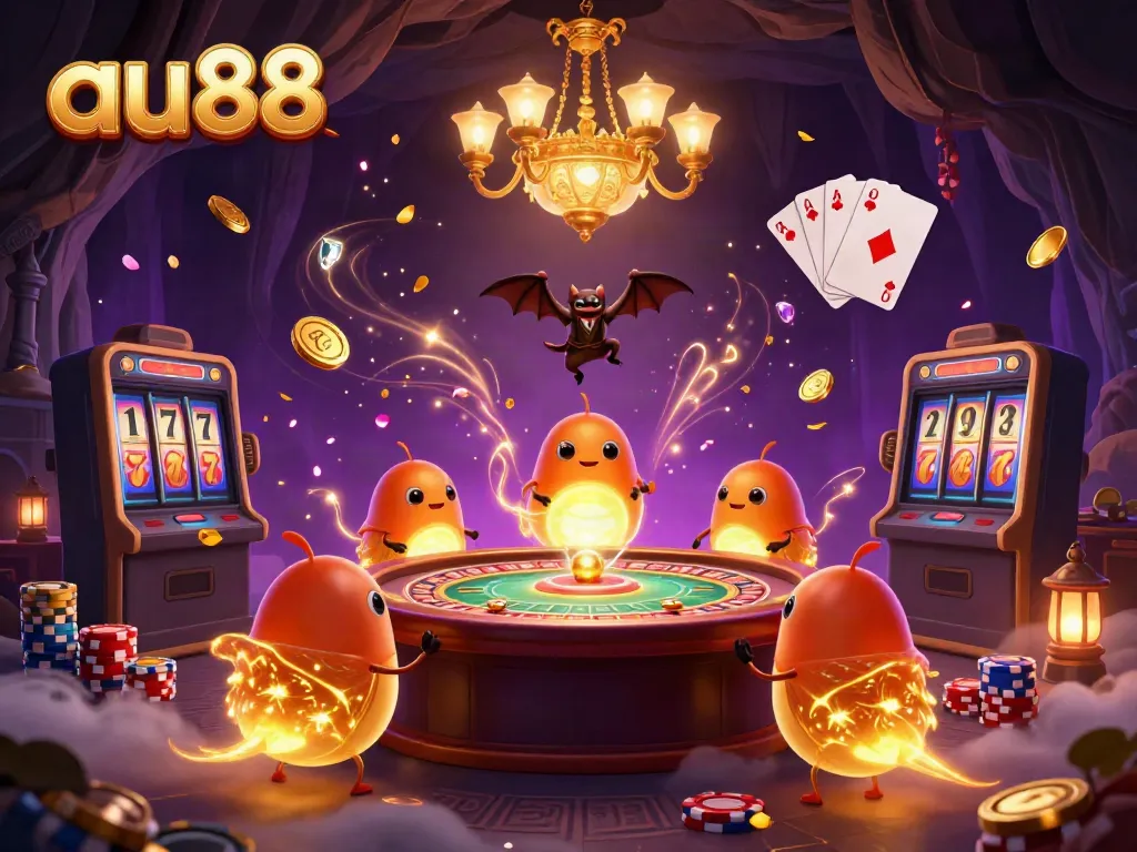 Experience the excitement of au88 with bioluminescent glowworms lighting up an interactive casino scene.