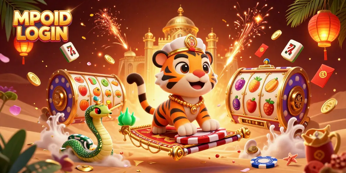 Experience winning moments with MPOID LOGIN - a vibrant illustration of casino elements and characters.