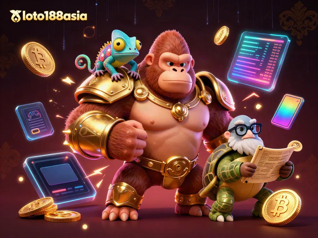 Engage with loto188asia through an epic 3D scene featuring powerful characters and vibrant casino elements.