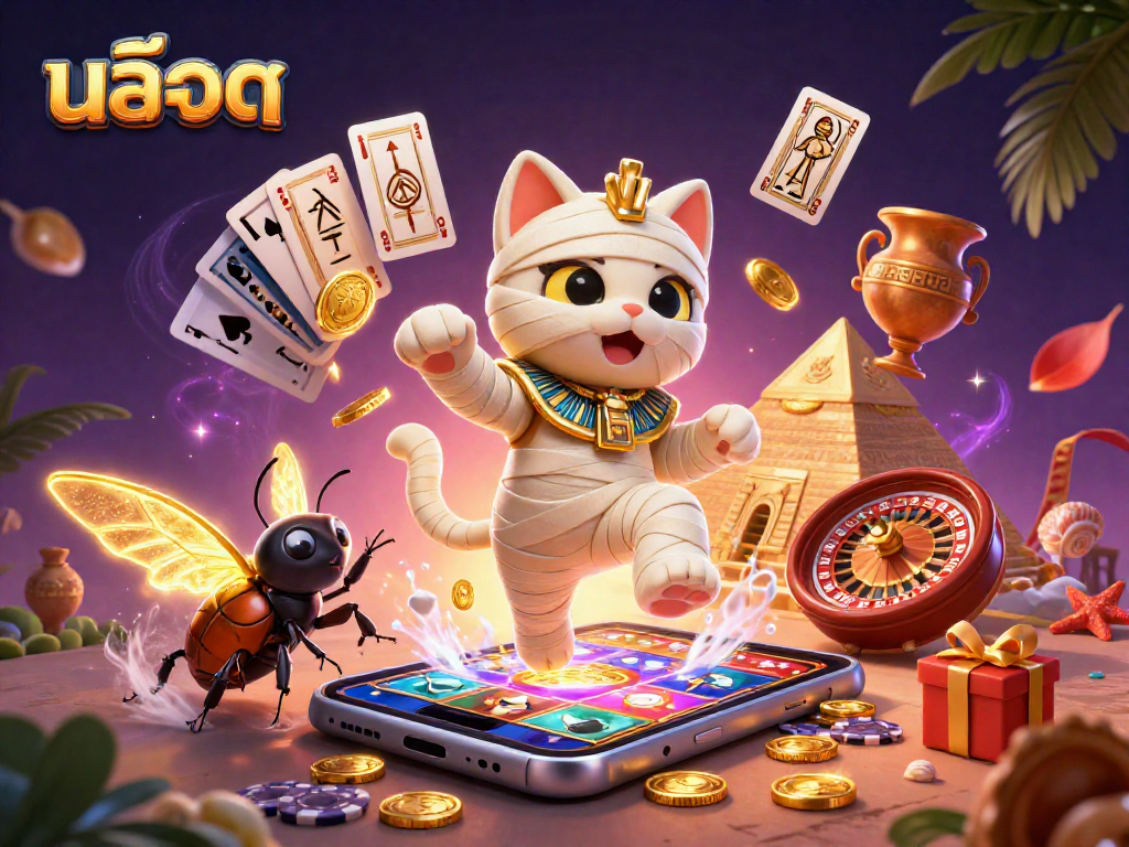 Experience thrilling สล็อต action with an animated mummy cat and dynamic gaming elements in a vibrant casino
