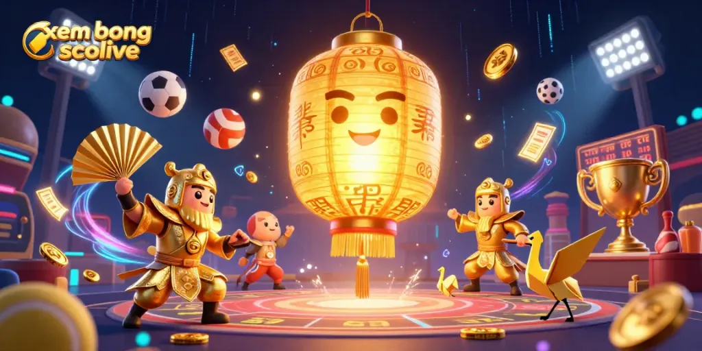 Experience the excitement of xem bong socolive with sports balls and glowing elements in a vibrant 3D casino scene.
