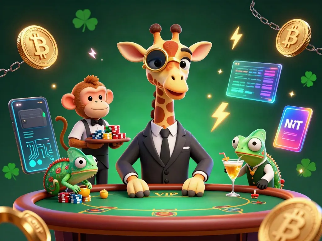 Experience excitement at qh88 with a vibrant casino scene featuring a giraffe, monkey, and chameleon.