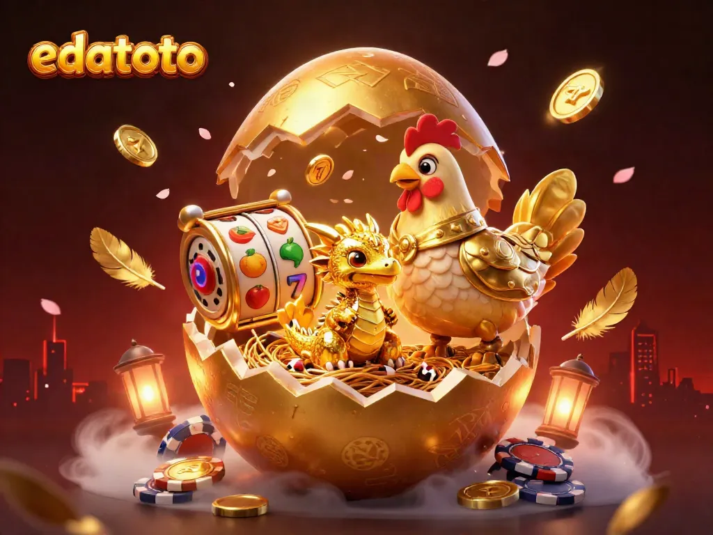 Experience winning excitement at edatoto with a gold dragon and poker chips in a vibrant casino scene.