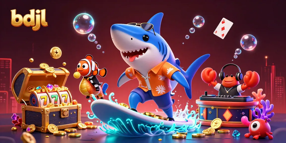 Engage with bdjl’s thrilling slot games featuring a cartoon shark and treasures in a vibrant underwater scene.