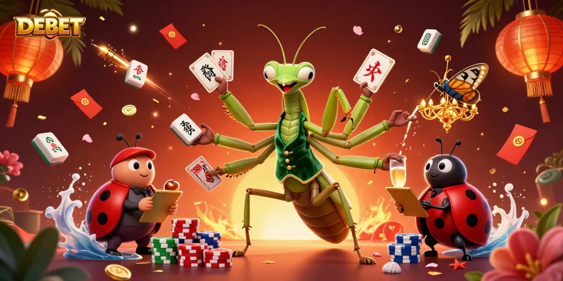 DEBET offers an exciting gambling experience with a giant mantis card sharp and vibrant game elements.