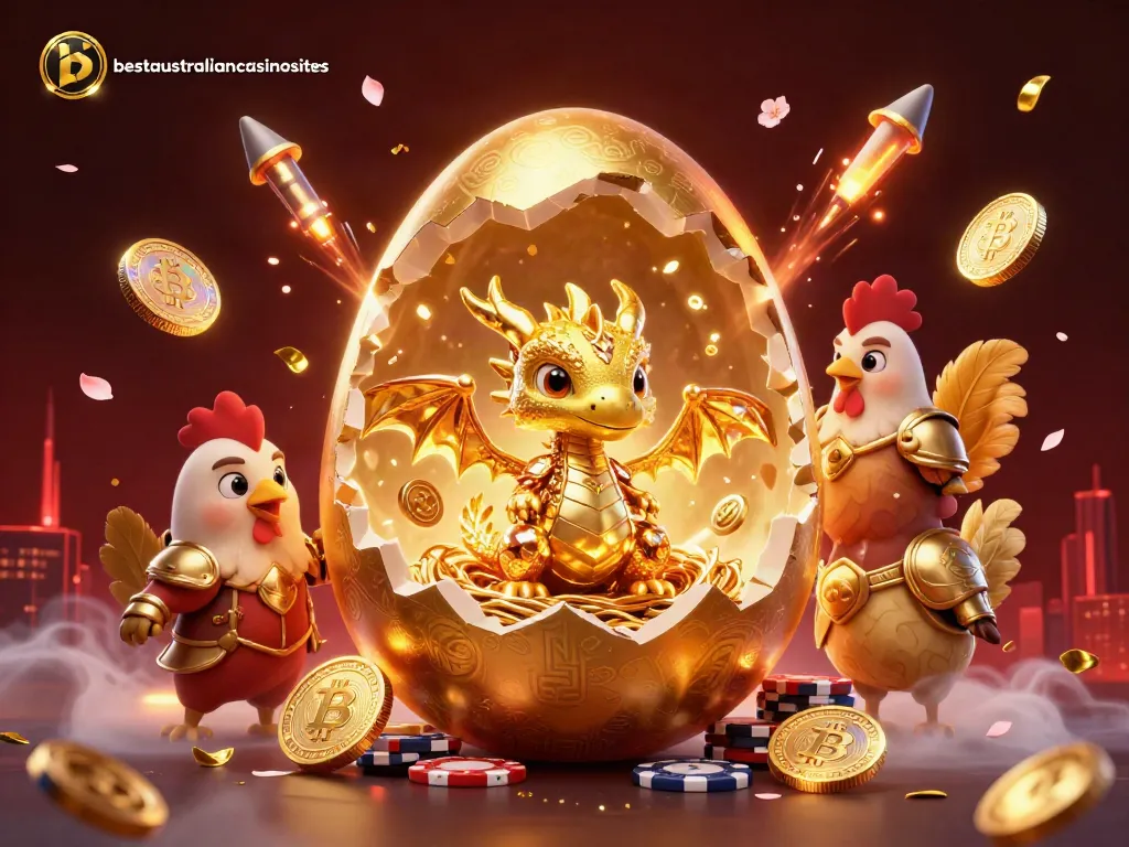 Experience thrilling Bitcoin gaming with the baby dragon and shimmering gold at bestaustraliancasinosites.