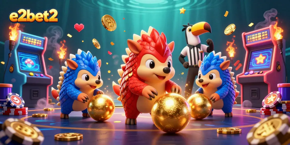 Engage with e2bet2's thrilling casino scene featuring pangolins and poker chips.