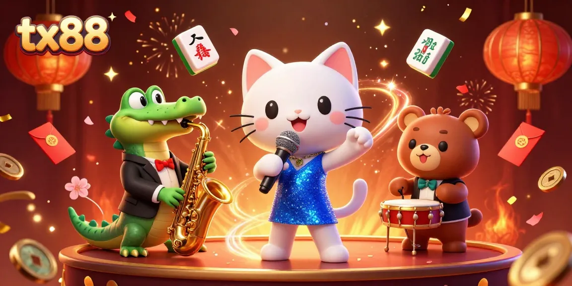 Experience the thrilling ambiance of tx88 with colorful characters and festive casino elements.