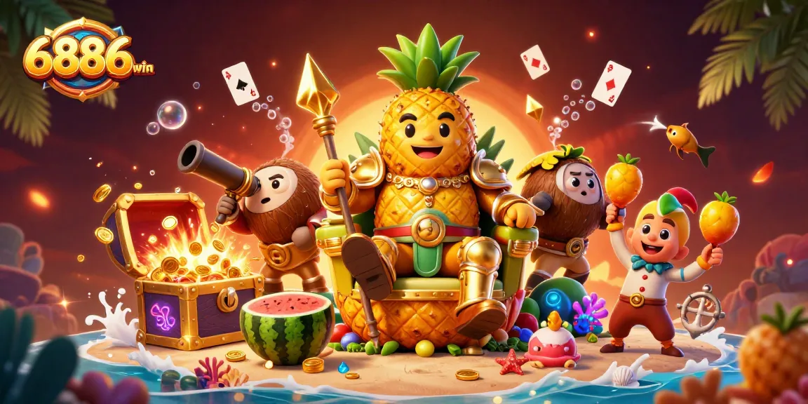 Experience vibrant 6886win action in a dynamic beach casino scene filled with treasures and excitement.