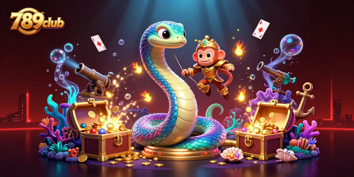 Engage in thrilling games at 789club with a vibrant casino-themed illustration showcasing a playful monkey king and magical scenes.
