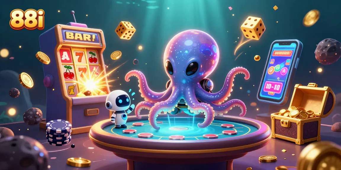 88i alien octopus deals poker at a vibrant casino scene with jackpot explosions.