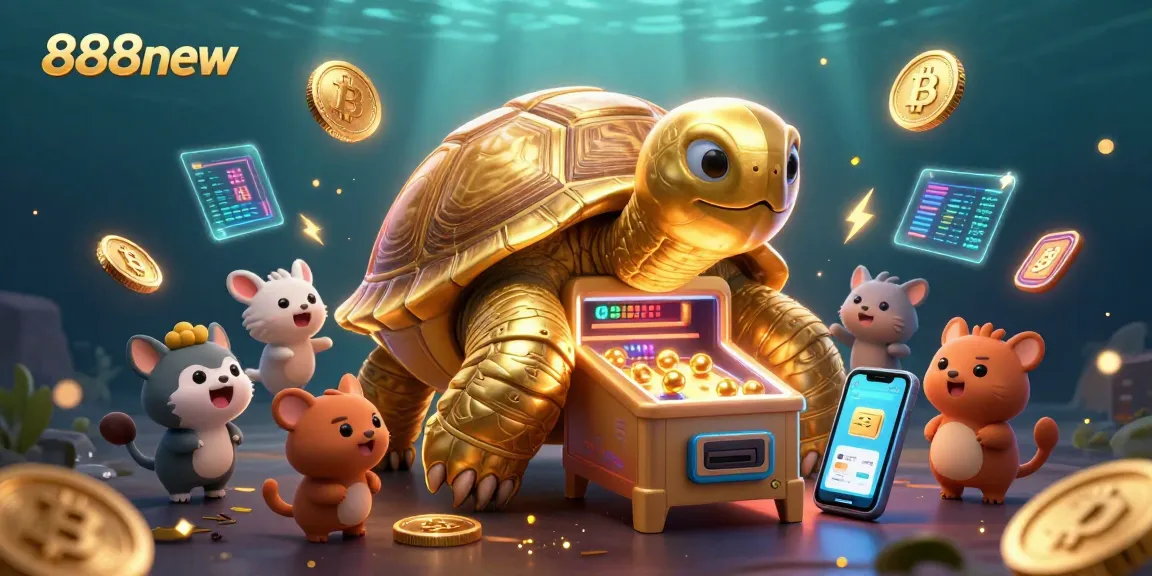 Engage with 888new's interactive crypto gaming featuring a vibrant tortoise pinball machine.