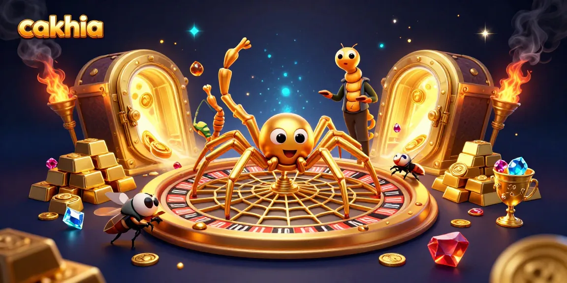 Experience thrilling gameplay with cakhia's vibrant gambling scene featuring a golden spider and croupier.
