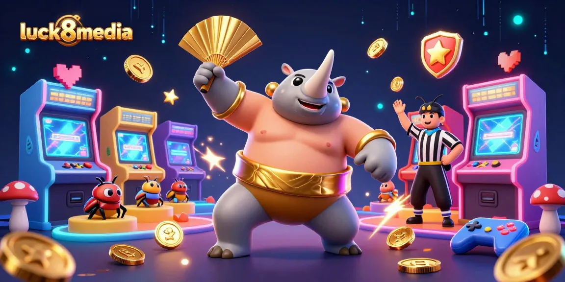 Experience excitement at luck8media with a vibrant casino scene featuring cartoon characters and dynamic gameplay elements.