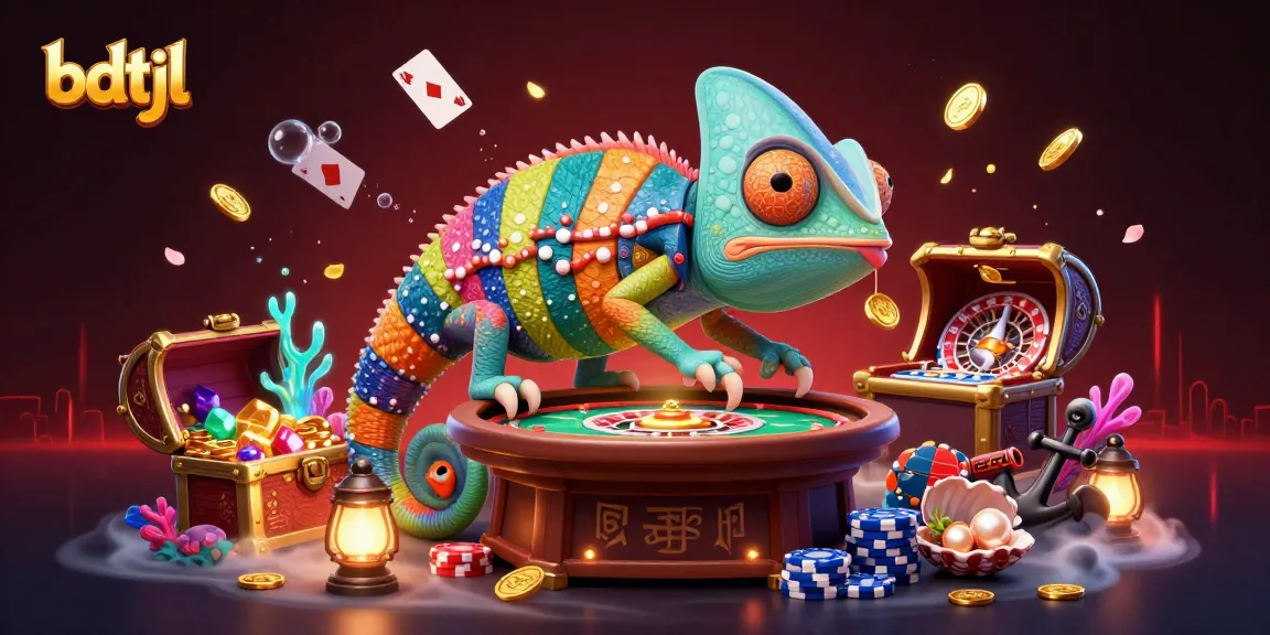 Experience bdtjl's vibrant casino scene featuring a chameleon owner and dynamic gaming elements.