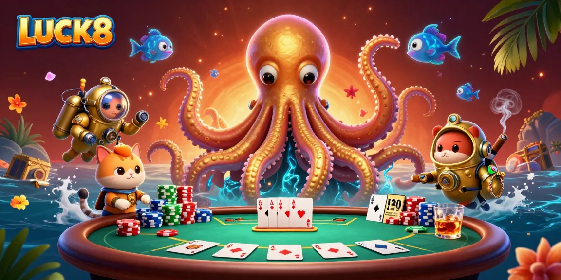 Experience thrilling gameplay at LUCK8 with a vibrant 3D scene showcasing a poker atmosphere filled with excitement.