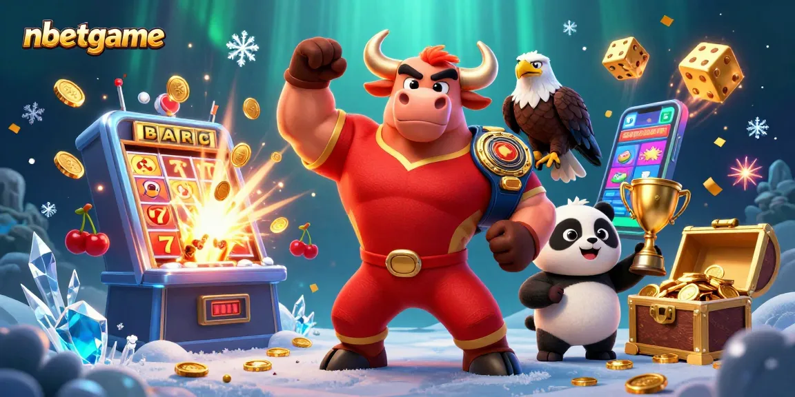 nbetgame celebrates winning big with a vibrant cartoon bull, eagle, and panda in a casino scene.