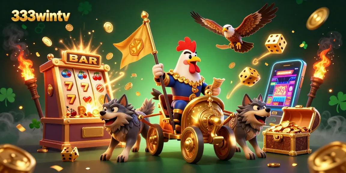 Experience thrilling wins with 333wintv in a dynamic casino adventure featuring a rooster warlord and slot machine.