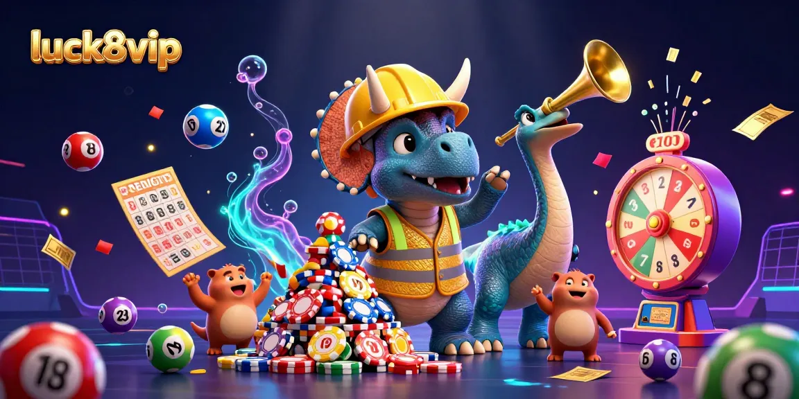 Engage in excitement at luck8vip with a vibrant 3D casino illustration filled with action and color.