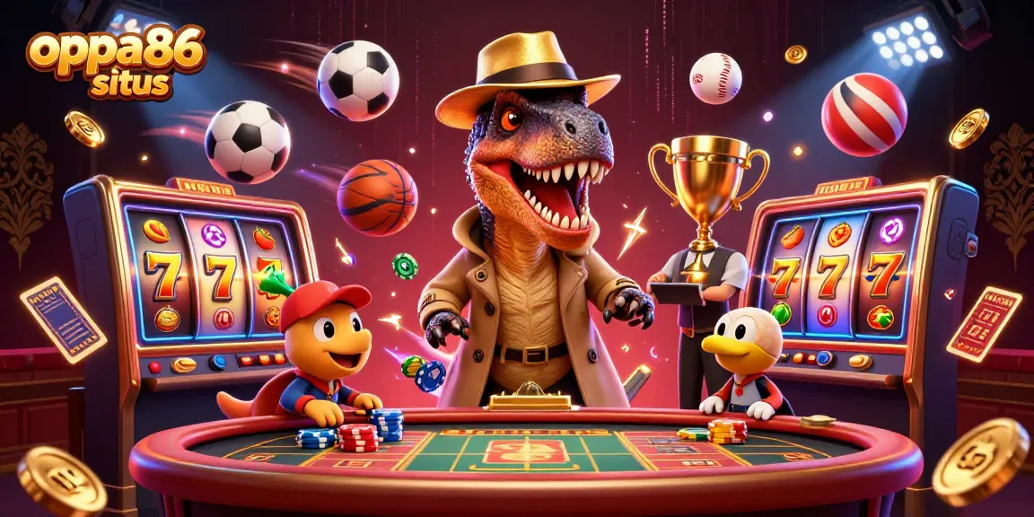 Experience the excitement of oppa86 situs with dynamic casino action featuring a velociraptor card counter.