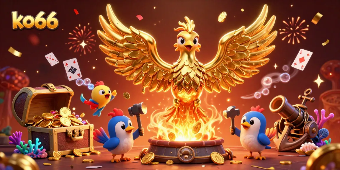 Spin into excitement at ko66 with a molten golden phoenix and vibrant casino elements.