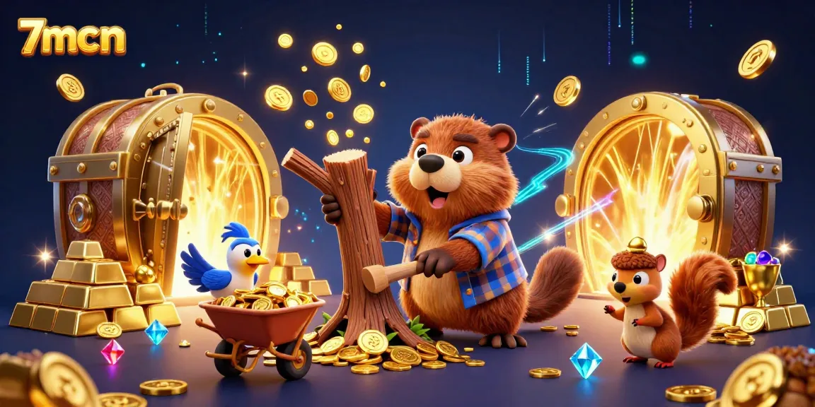 Experience thrilling wins with the 7mcn live casino, featuring animated characters showered in gold coins.