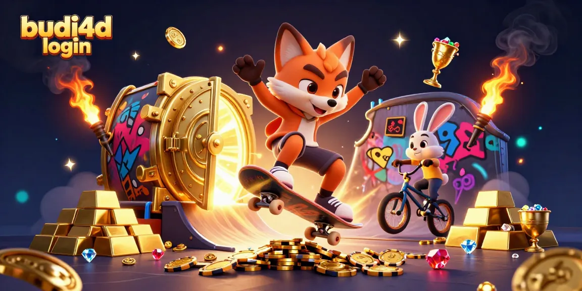 Experience the thrill of budi4d login with dynamic characters jumping among casino treasures.