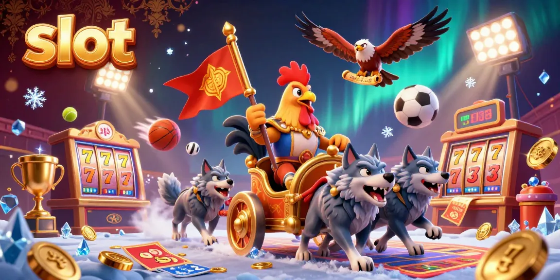 Spin the reels with the dynamic slot scene featuring a rooster warlord and gold coins.