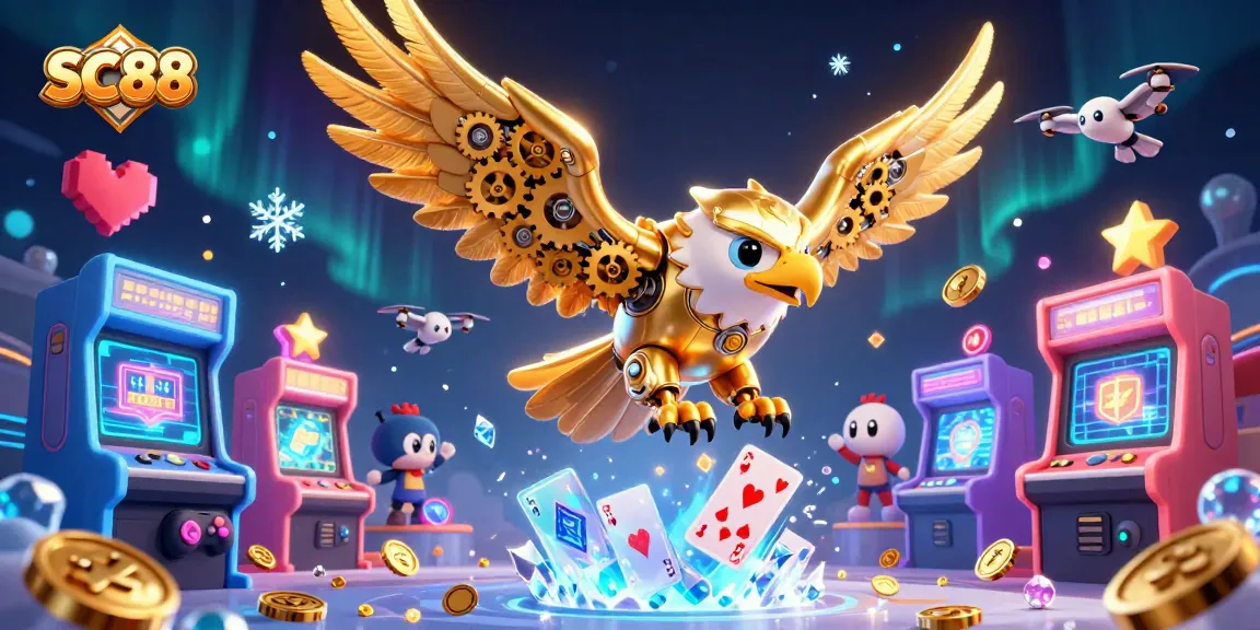 SC88 showcases an engaging scene with a golden eagle surrounded by vibrant gaming elements in a rich casino atmosphere.