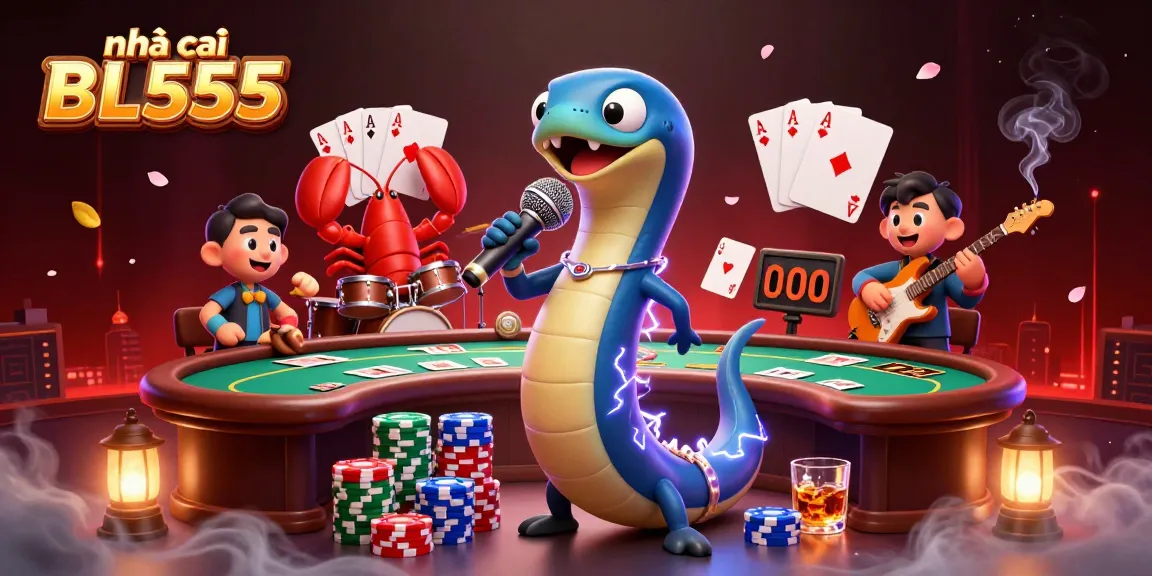 Experience thrilling gameplay at nhà cái BL555 with a vibrant underwater casino scene featuring an electric eel DJ.
