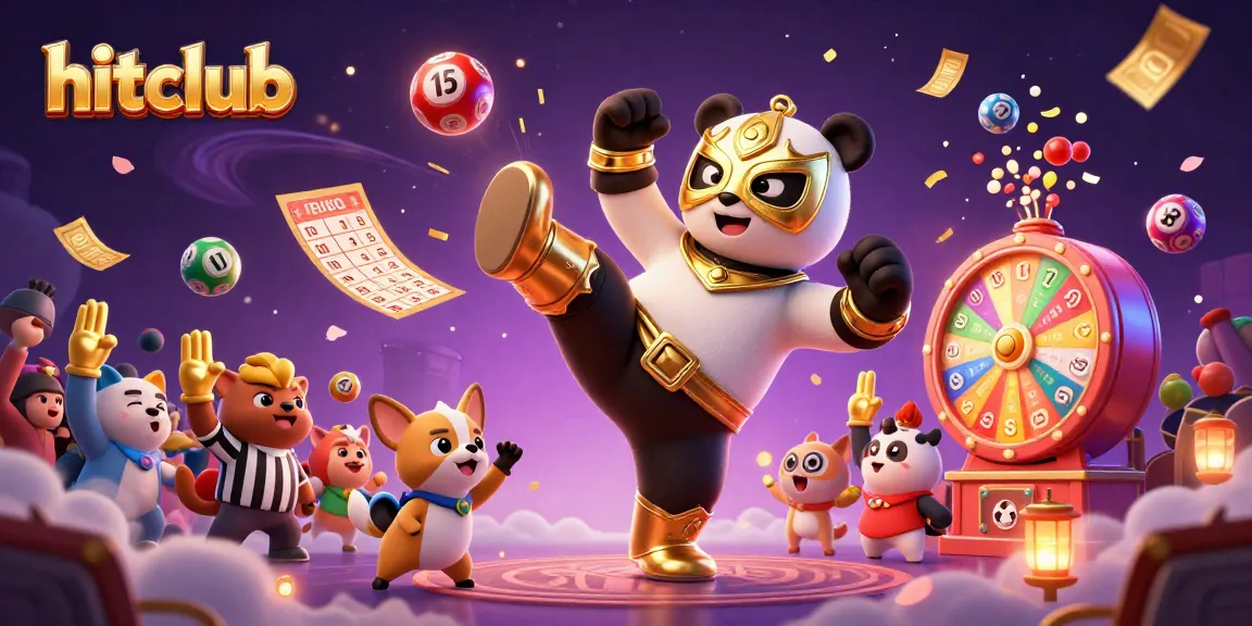 Engage with hitclub's dynamic scene of a panda wrestler and lively casino action.