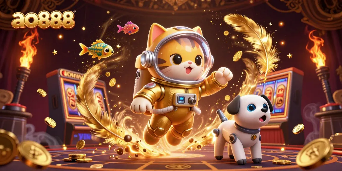 Engage in thrilling casino excitement at ao888 with vibrant characters, golden elements, and spectacular gaming atmosphere.
