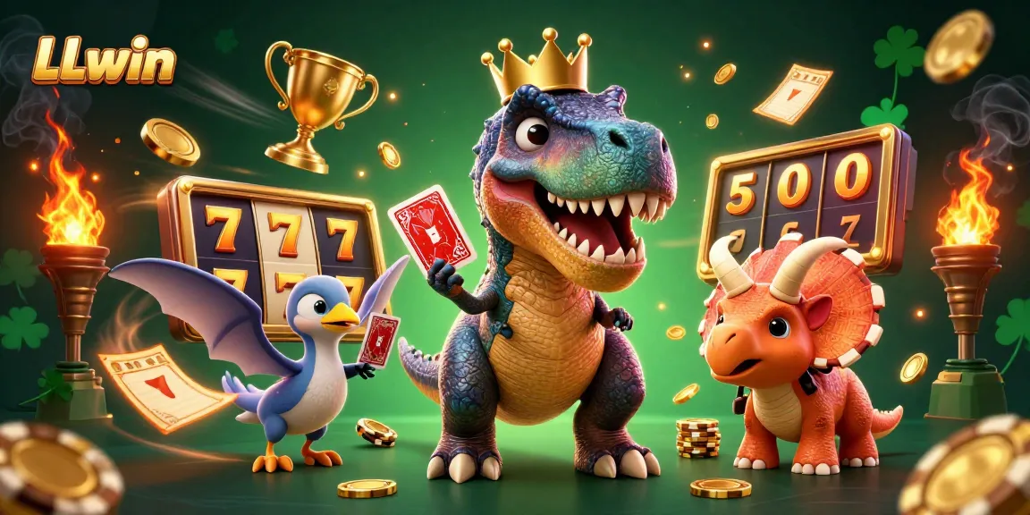 Experience the excitement with LLwin's vibrant 3D slots, featuring a T-Rex and Pterodactyl in action.